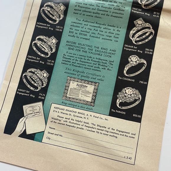 Vintage advertisement Keepsake Diamond engagement ring ad Tiffany Blue - Picture 3 of 3